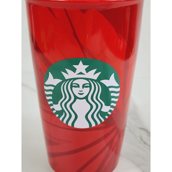 Starbucks Red Tall Travel Coffee Mug Tumbler Holiday 12oz Ceramic 6" Double Wall - Picture 3 of 14